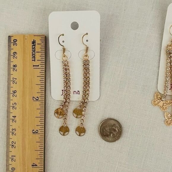 Tree of Life Dangling Gold-Plated Earrings with Rhinestones by Jin na la - Picture 5 of 7
